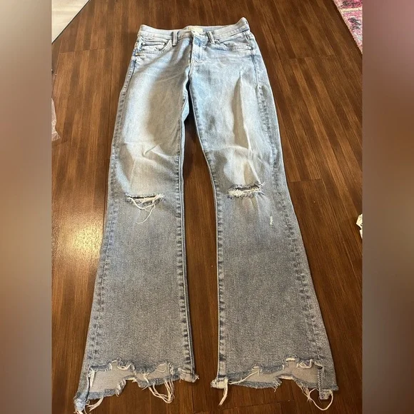 MOTHER The Insider Crop Step Chew Denim Jeans Drinking By The Pool Blue Size 24 - Picture 6 of 10